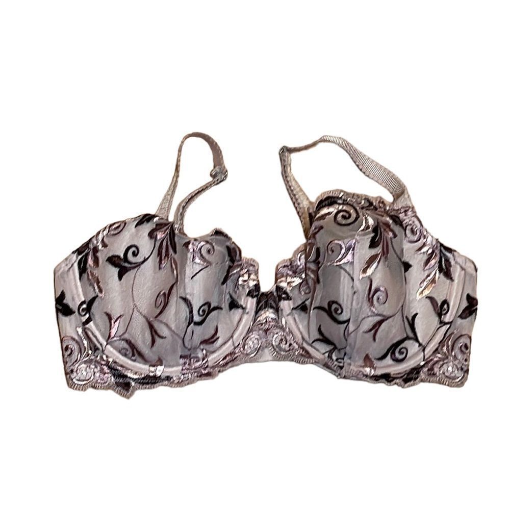 Soma embroidered Bra, underwire, floral, light purple with dark purple, 34D